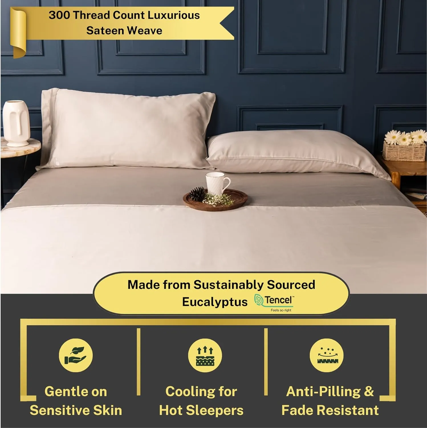 100% Austrian Eucalyptus California King Sheets,18 Inch Deep Pocket California King Sheets,Cooling with Elastic Corner Straps,Eucalyptus Tencel Lyocell (Oat Milk, 4PC Cali-King)