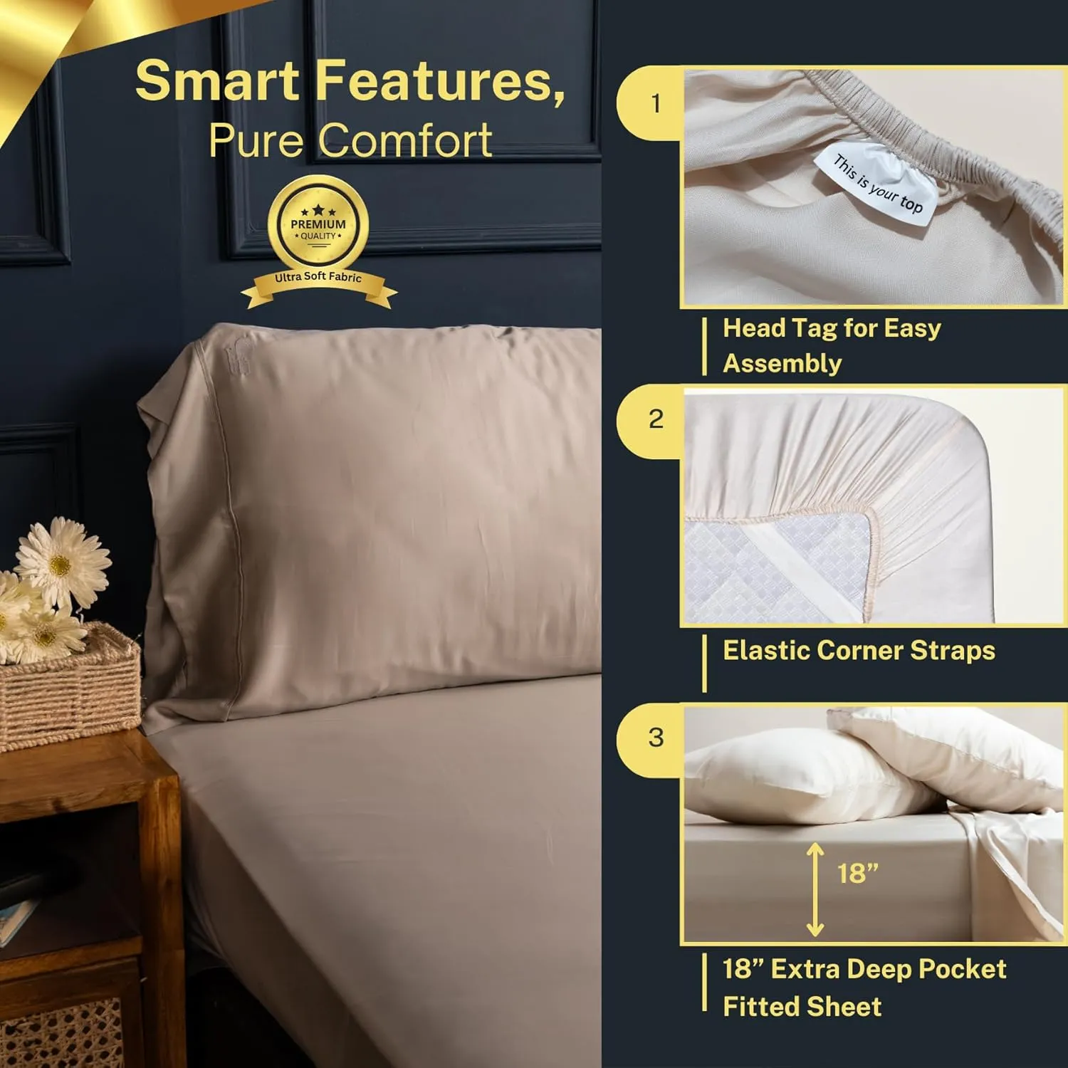 100% Austrian Eucalyptus California King Sheets,18 Inch Deep Pocket California King Sheets,Cooling with Elastic Corner Straps,Eucalyptus Tencel Lyocell (Oat Milk, 4PC Cali-King)