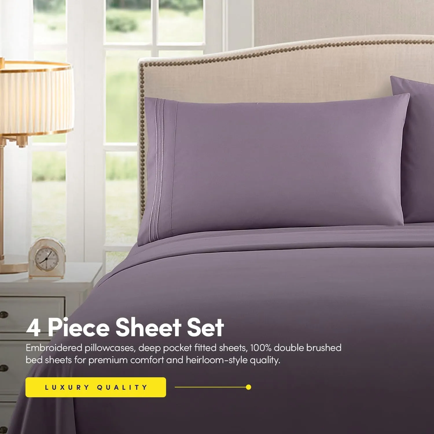 1500 Supreme Collection Full Sheet Sets Plum - Luxury Hotel Bed Sheets and Pillowcase Set for Full Mattress - Extra Soft, Elastic Corner Straps, Deep Pocket Sheets, Full Plum