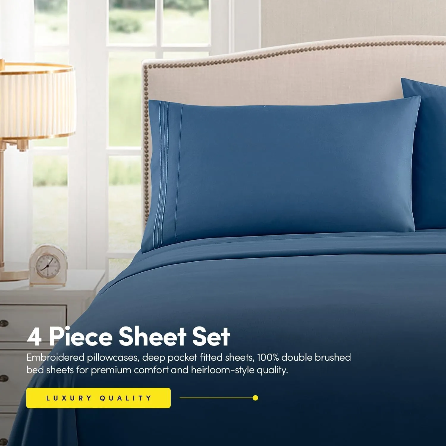 1500 Supreme Collection King Sheet Sets Denim Blue - Luxury Hotel Bed Sheets and Pillowcase Set for King Mattress - Extra Soft, Elastic Corner Straps, Deep Pocket Sheets, King Denim Blue