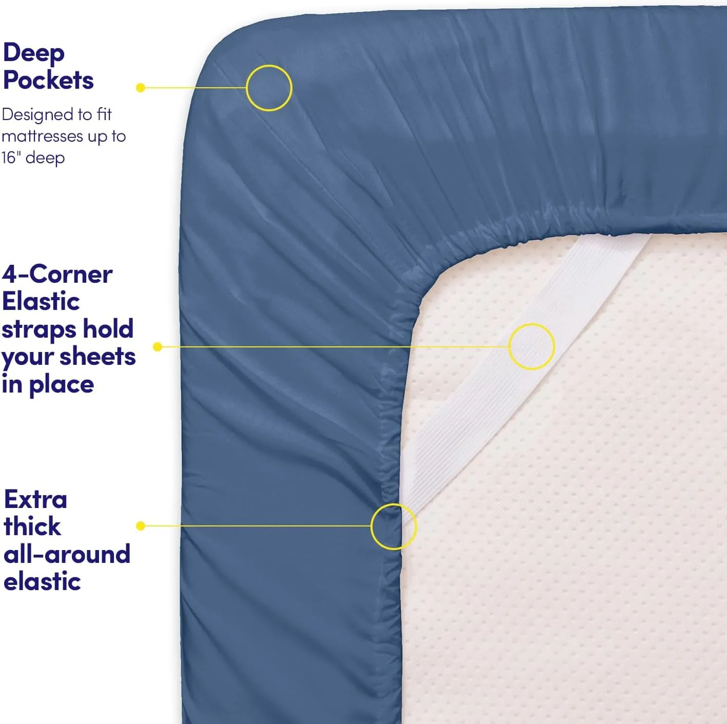 1500 Supreme Collection King Sheet Sets Denim Blue - Luxury Hotel Bed Sheets and Pillowcase Set for King Mattress - Extra Soft, Elastic Corner Straps, Deep Pocket Sheets, King Denim Blue