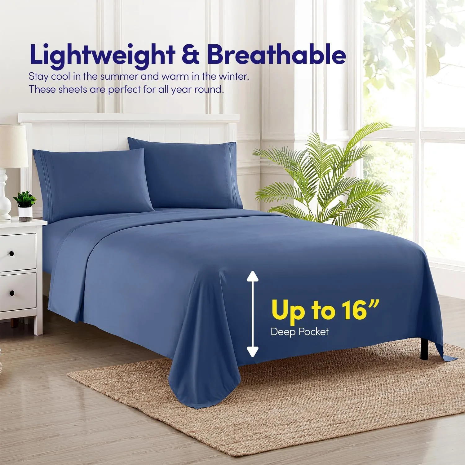 1500 Supreme Collection King Sheet Sets Denim Blue - Luxury Hotel Bed Sheets and Pillowcase Set for King Mattress - Extra Soft, Elastic Corner Straps, Deep Pocket Sheets, King Denim Blue