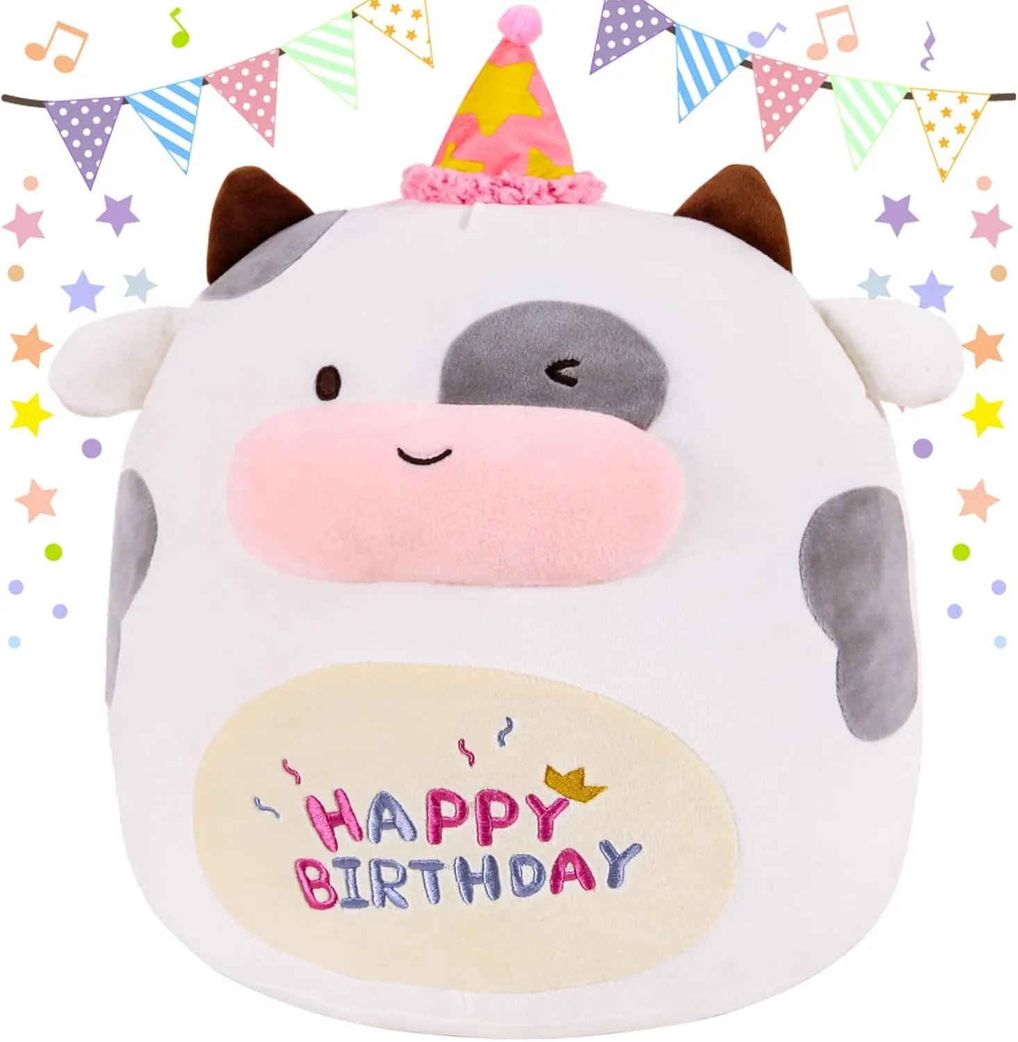 16" Cow Plush Toy Cute Cow Stuffed Animals Soft Pillow Plushies Kawaii Cow Plushie for Girls Boys Kids Birthday Easter Gifts Decor