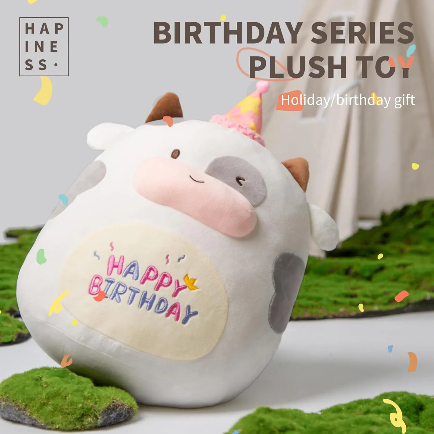 16" Cow Plush Toy Cute Cow Stuffed Animals Soft Pillow Plushies Kawaii Cow Plushie for Girls Boys Kids Birthday Easter Gifts Decor
