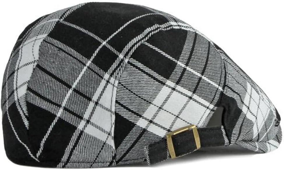 2 Pack Men's Newsboy Flat Cap Adjustable Plaid Ivy Gatsby Cabbie Driving Golf Hat Beret