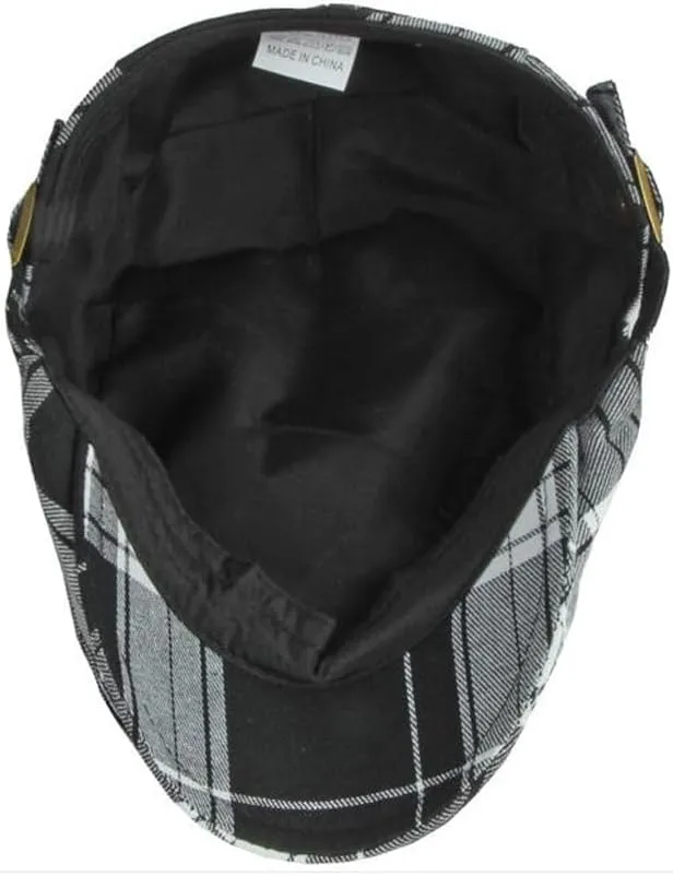 2 Pack Men's Newsboy Flat Cap Adjustable Plaid Ivy Gatsby Cabbie Driving Golf Hat Beret