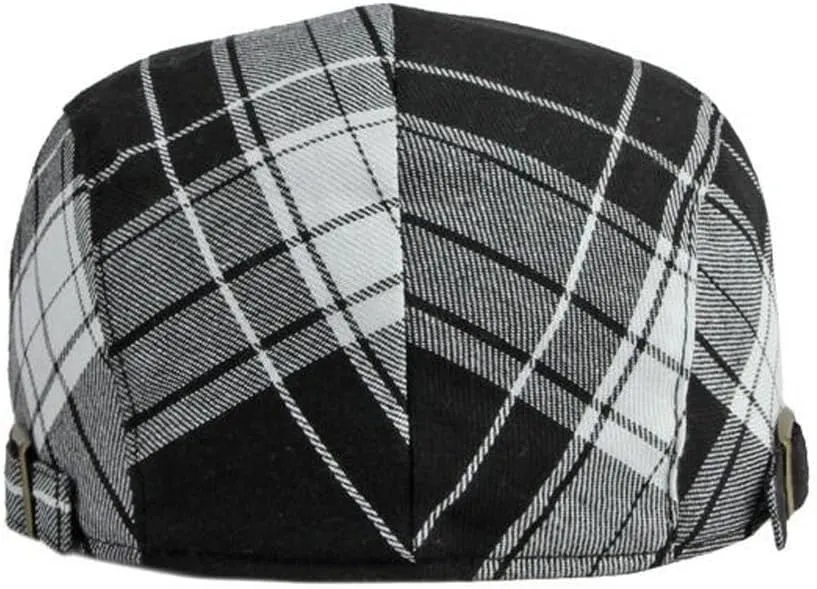 2 Pack Men's Newsboy Flat Cap Adjustable Plaid Ivy Gatsby Cabbie Driving Golf Hat Beret