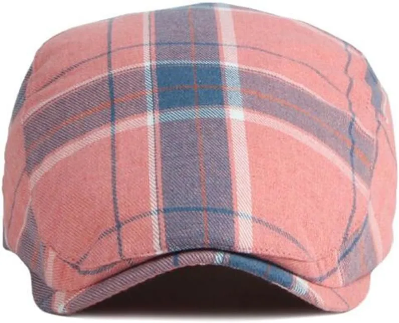 2 Pack Men's Newsboy Flat Cap Adjustable Plaid Ivy Gatsby Cabbie Driving Golf Hat Beret