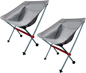 2 Pack Portable Camping Chair Backpacking Chair, Ultralight Outdoor Camping Folding Chair, Small Compact Folding Chairs for Travel, Beach, Picnic, Fishing, Festival, Hiking,Grey (Grey One Size)