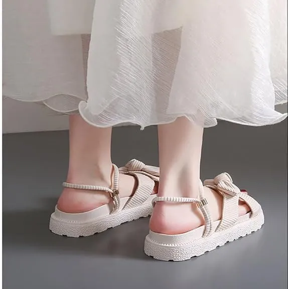 2025 New Bow Tie Sandals For Women Flat, Summer Fashion Casual Platform Sandals, Soft And Comfortable Slip-On Slipper