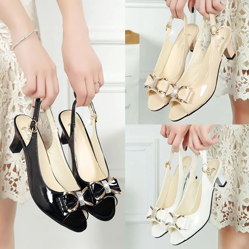 2025 Summer New Korean-style One-button Fashionable and Casual Fish-mouth Plus-size Women's Sandals，Women's Patent Dress Slip On Wedding Slingback Peep Toe Spool Low Heel Pumps Shoes