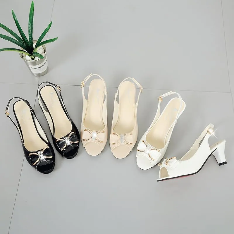 2025 Summer New Korean-style One-button Fashionable and Casual Fish-mouth Plus-size Women's Sandals，Women's Patent Dress Slip On Wedding Slingback Peep Toe Spool Low Heel Pumps Shoes