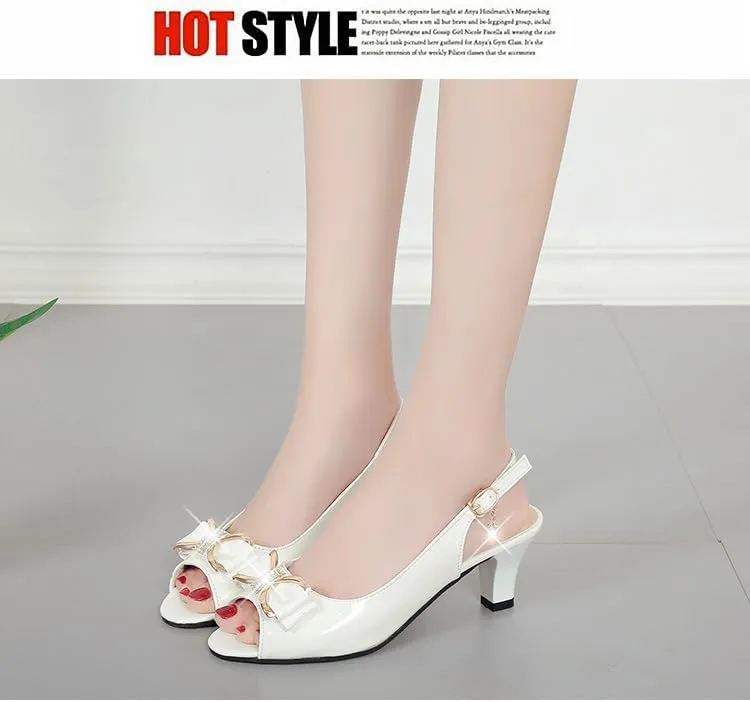 2025 Summer New Korean-style One-button Fashionable and Casual Fish-mouth Plus-size Women's Sandals，Women's Patent Dress Slip On Wedding Slingback Peep Toe Spool Low Heel Pumps Shoes