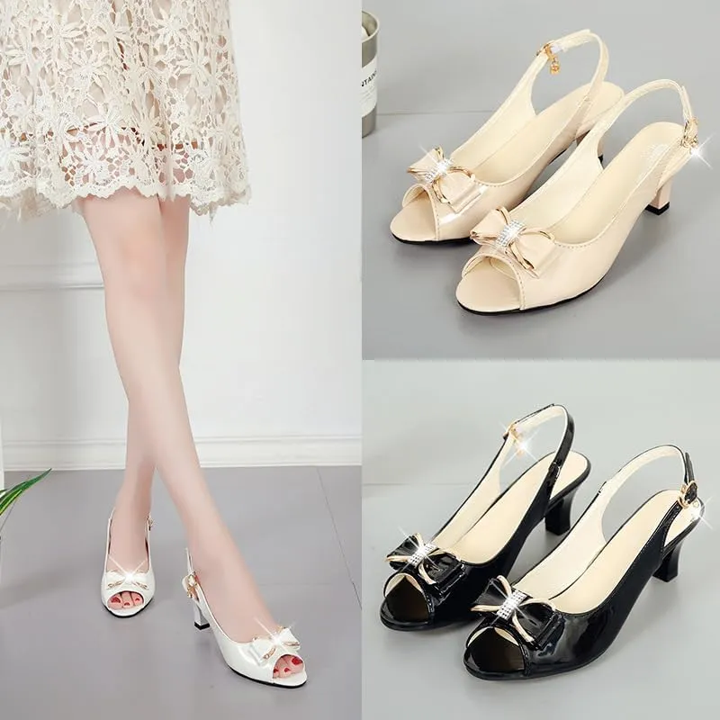 2025 Summer New Korean-style One-button Fashionable and Casual Fish-mouth Plus-size Women's Sandals，Women's Patent Dress Slip On Wedding Slingback Peep Toe Spool Low Heel Pumps Shoes