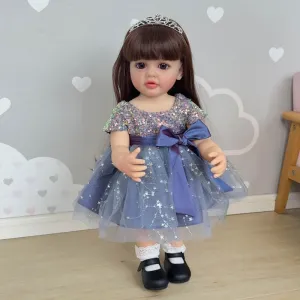 22 Inches Real Baby Size Long Straight Hair Reborn Baby Girl Doll Standing Truly Lifelike Vinyl Newborn Princess Toddler Doll Soft Cuddle Toy Gift for Kids 3  Years & Collectors