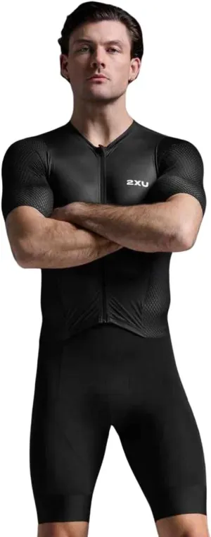 2XU Men's Aero Hex Sleeved Tri Suit (US, Alpha, Medium, Regular, Regular, Standard, Black/White)