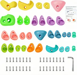 32Pcs Rock Climbing Holds for Kids and Adults, Rock Wall Climbing Grips, Multi-Size & Color, for Playground Indoor Outdoor Play Set, with 32 Set Mounting Hardware and 1 x Hexagon Wrench