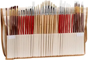 38pcs Paint Brushes Set with Canvas Bag Case Two Large Size Nylon Long Wooden Brush for Acrylic Oil Watercolor Gouache Painting