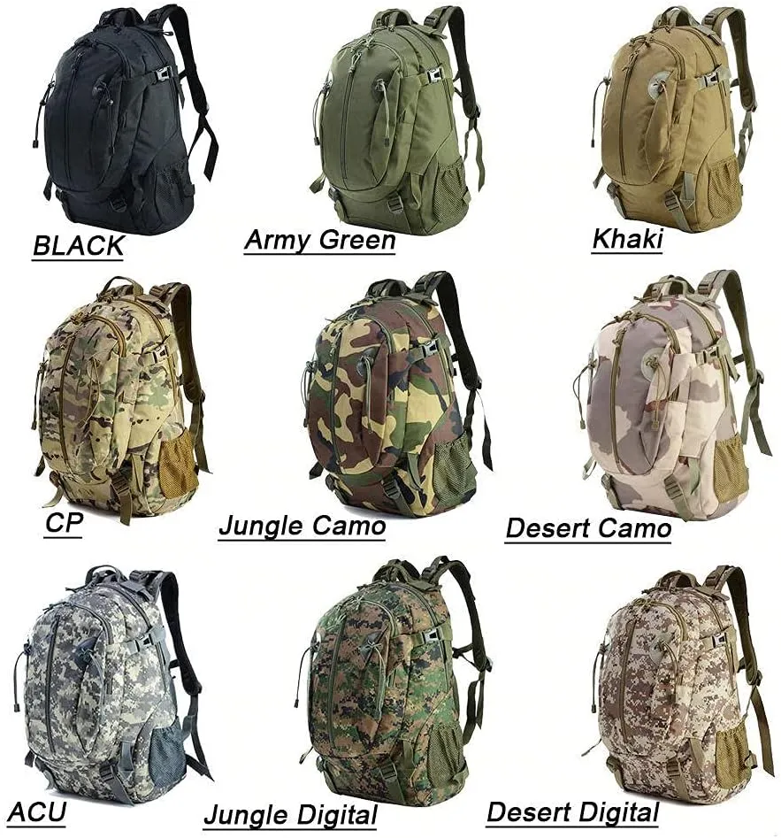 40L Camping Backpack Bag Hiking Climbing Rucksack Waterproof Trekking Camouflage Army Backpak Outdoor Daypack-Army Green