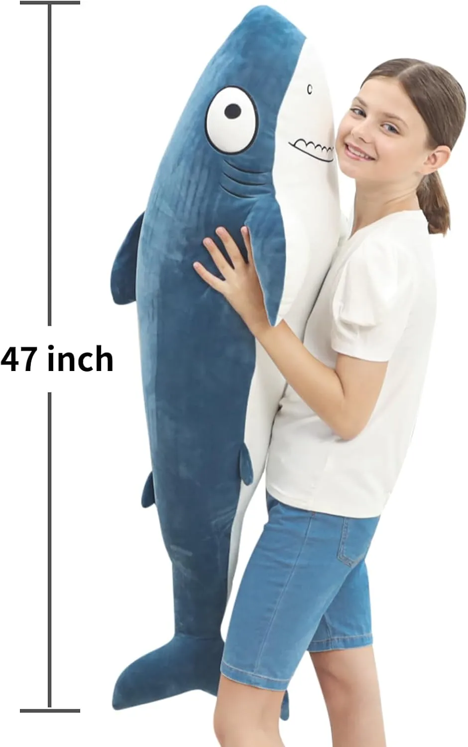 48” Blue Giant Sharks Plush, Large Whale Shark Stuffed Animals, Big Ocean Sea Fish Squishy Body Pillow Soft Plushies Toys, Gifts for Kids Girls Boys, Birthday Easter
