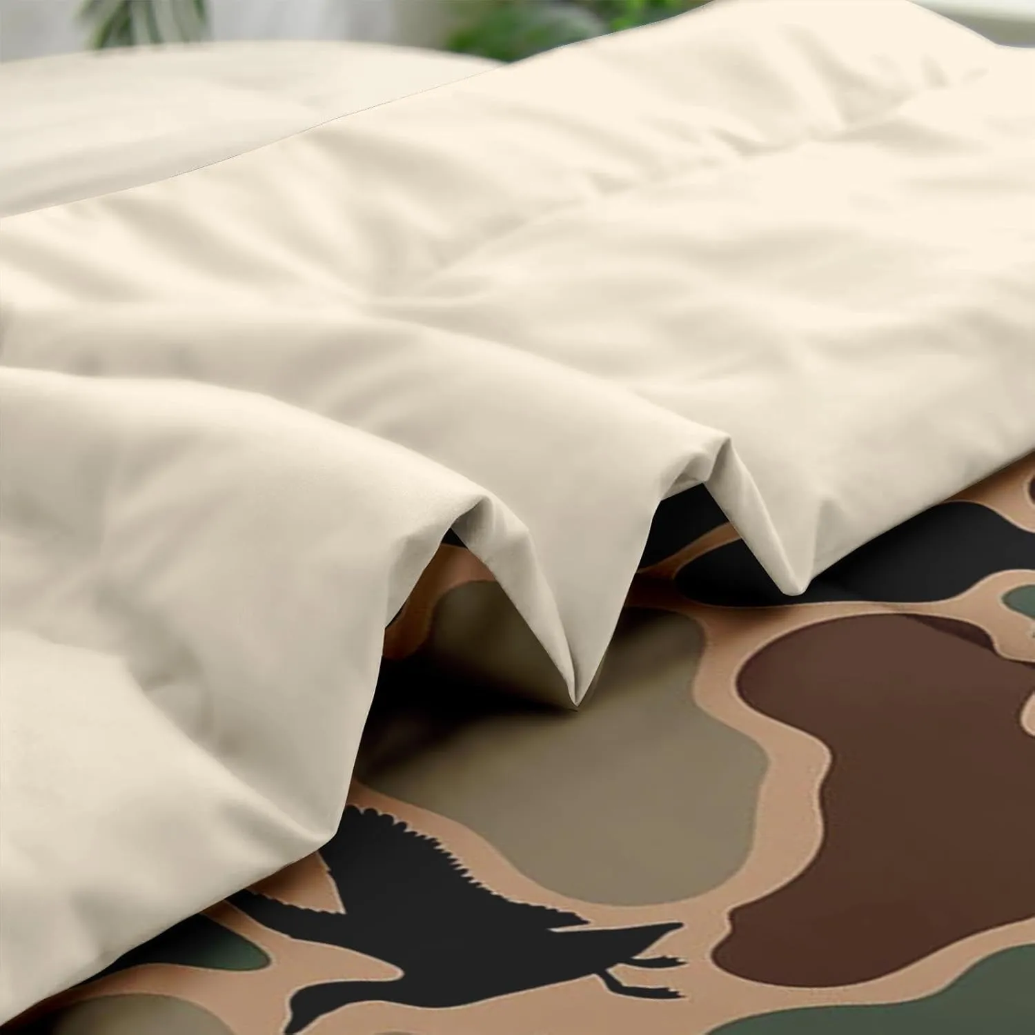5Pcs Comforter Set Twin Size, Duck Hunter Camouflage Hunting Birds, Bedding Set Green Military Army Camo Bed Set with Flat Sheet Fitted Sheet Shams for Kids and Adults