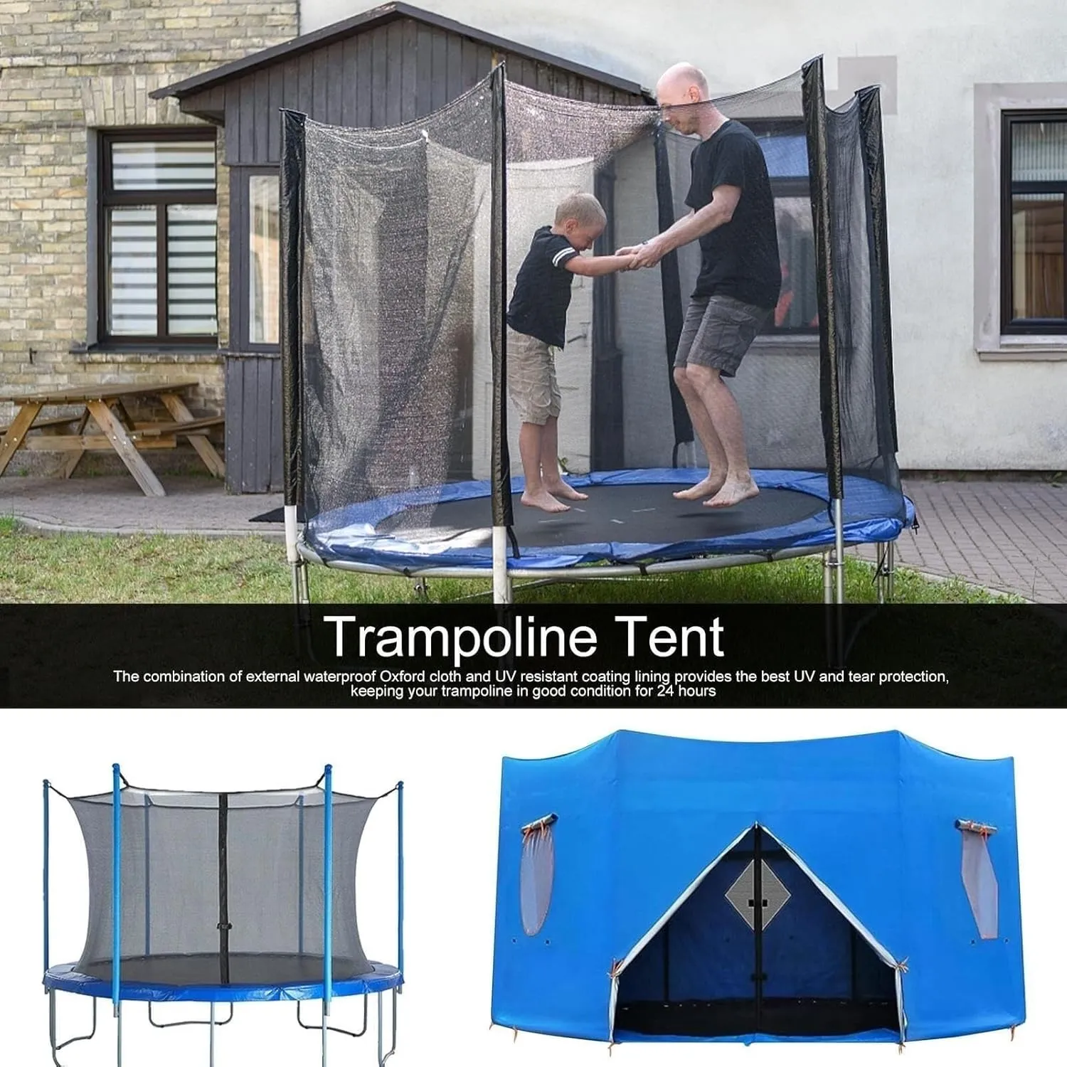 6FT/8FT/10FT/12FT/14FT/15FT Trampoline Tent, Trampoline Tent Cover, Waterproof Oxford Trampoline Canopy, Trampoline Sun Shade for 6 Straight Pole Round Trampoline