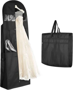 72 Inches Wedding Dress Garment Bag, Portable Wedding Dress Carry Bag with Accessory Pockets, 12 Inches Gusseted Dress Bag, Bridal Dress Travel Bag, Zippered Bag for Wedding Dress, Puffy Gown