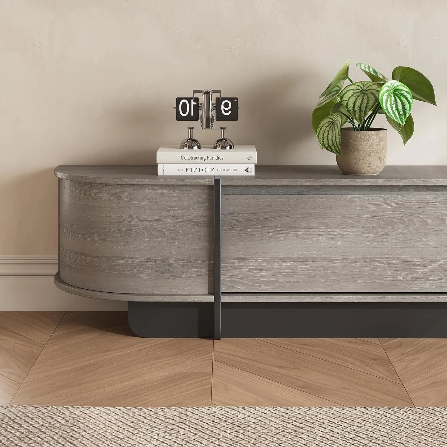 78.7'' Modern TV Stand for 55-85 Inch, Long Wooden TV Console with Drawers, Modern Entertainment Center with Large Storage, Curved Round Edge Media Cabinet for Living Room, Bedroom, (Grey)