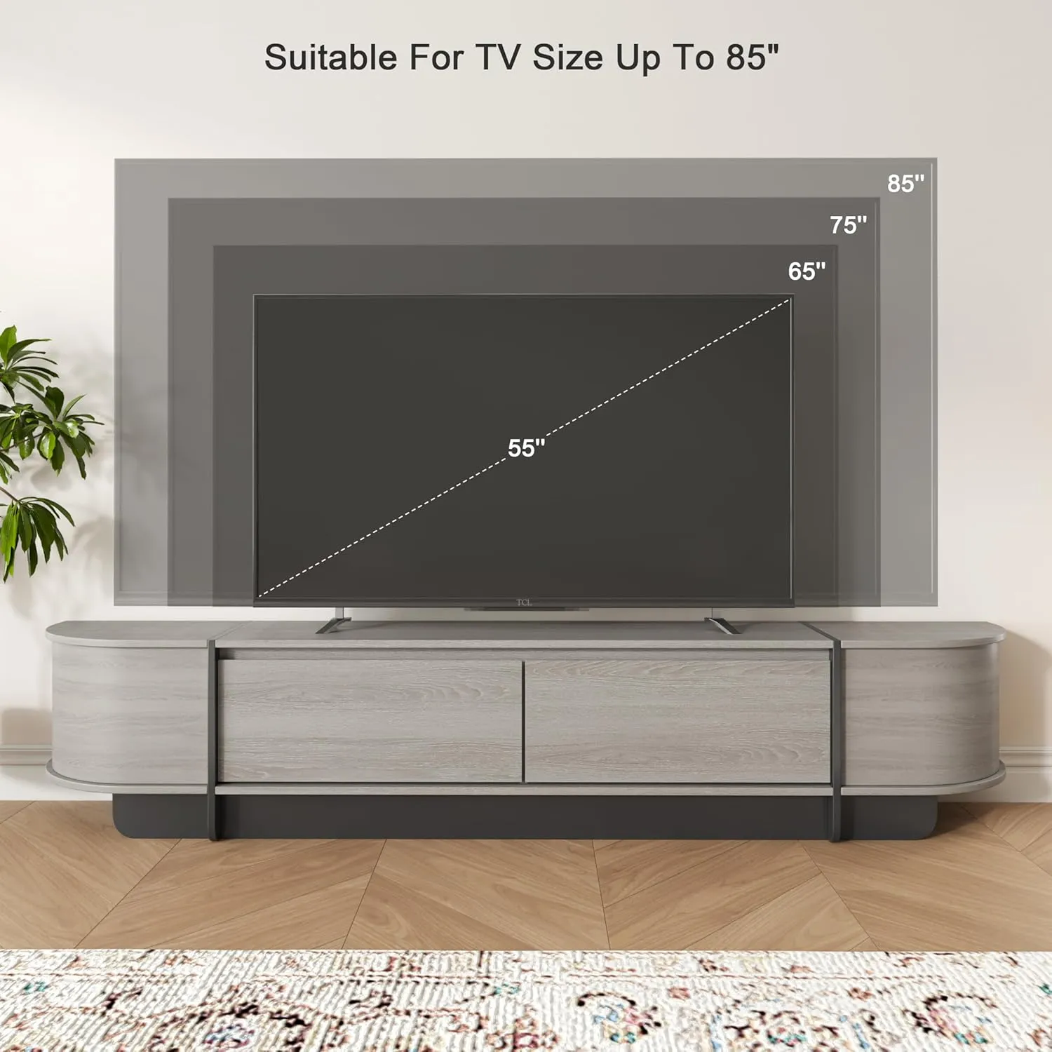 78.7'' Modern TV Stand for 55-85 Inch, Long Wooden TV Console with Drawers, Modern Entertainment Center with Large Storage, Curved Round Edge Media Cabinet for Living Room, Bedroom, (Grey)