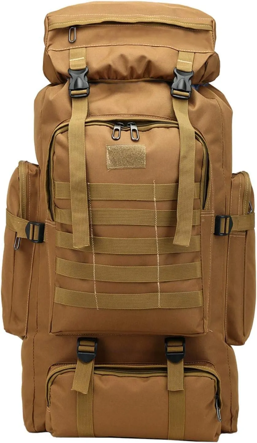 80 Tactical Backpack Men's and Women's Outdoor Sports Hiking Bag Travel Backpack L Large Capacity Waterproof, Earthy Yellow