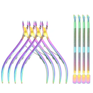 8Pieces Cuticle Trimmer Cuticle Nipper Cuticle Remover Cuticle Cutter with Cuticle Pusher Stainless Steel Cuticle Cutter Clipper Nail Tools for Fingernails and Toenails (Rainbow)