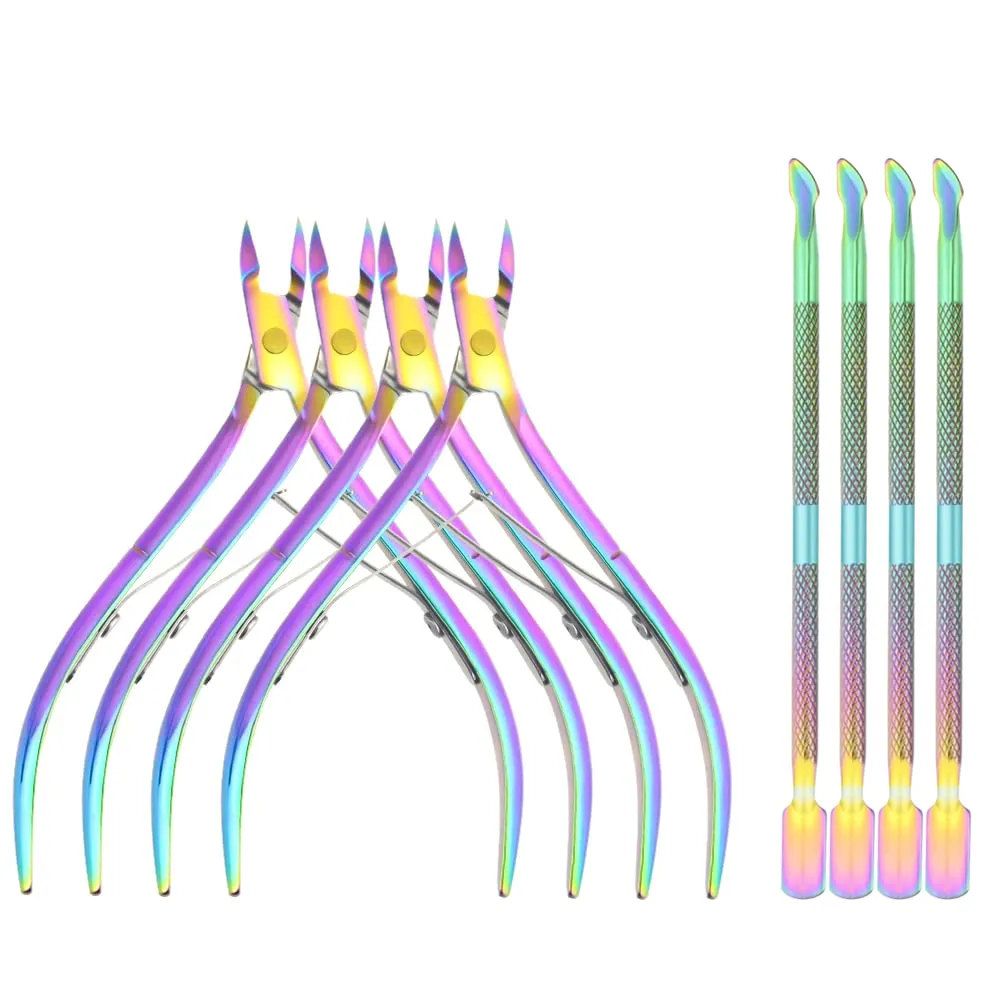 8Pieces Cuticle Trimmer Cuticle Nipper Cuticle Remover Cuticle Cutter with Cuticle Pusher Stainless Steel Cuticle Cutter Clipper Nail Tools for Fingernails and Toenails (Rainbow)