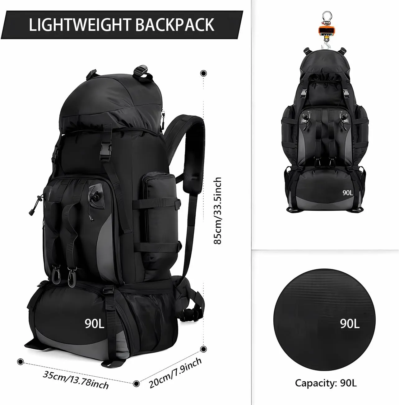 90L Waterproof Hiking Backpack for Men – Large Capacity Lightweight Adjustable Straps – Trekking Camping Travel Red,90L