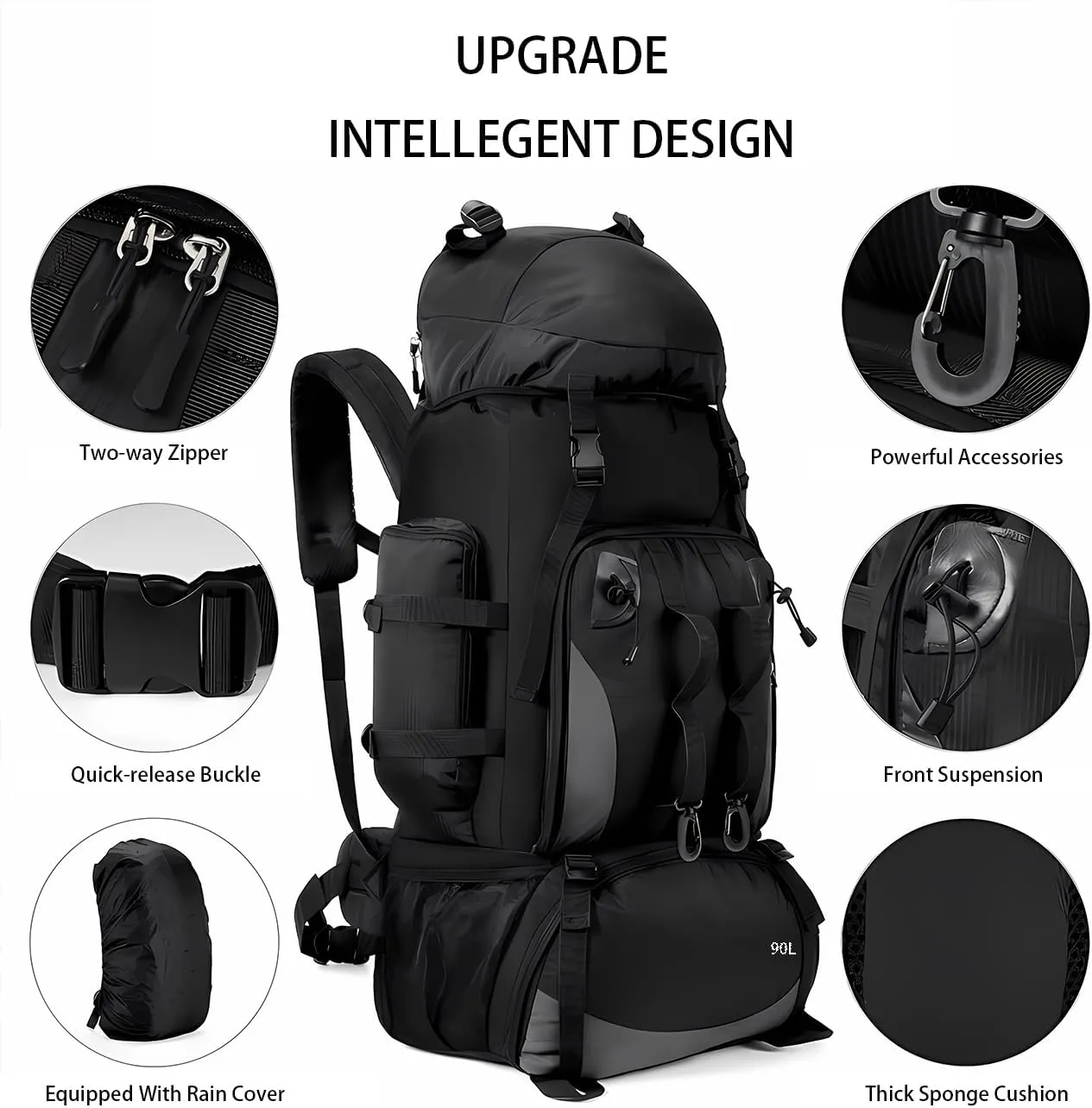 90L Waterproof Hiking Backpack for Men – Large Capacity Lightweight Adjustable Straps – Trekking Camping Travel Red,90L