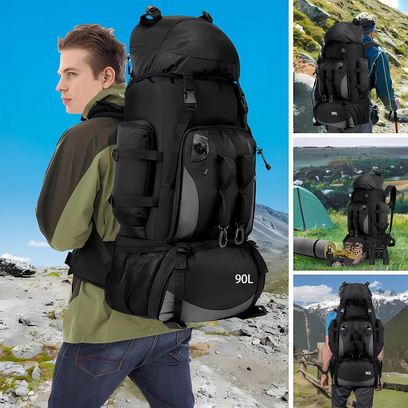90L Waterproof Hiking Backpack for Men – Large Capacity Lightweight Adjustable Straps – Trekking Camping Travel Red,90L