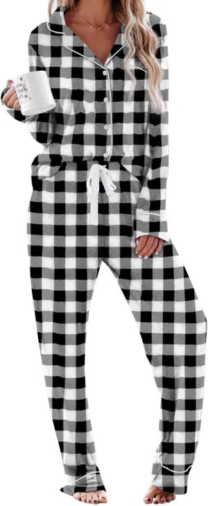 Aamikast Women's Pajama Sets Long Sleeve Button Down Sleepwear Nightwear Soft Pjs Lounge Sets