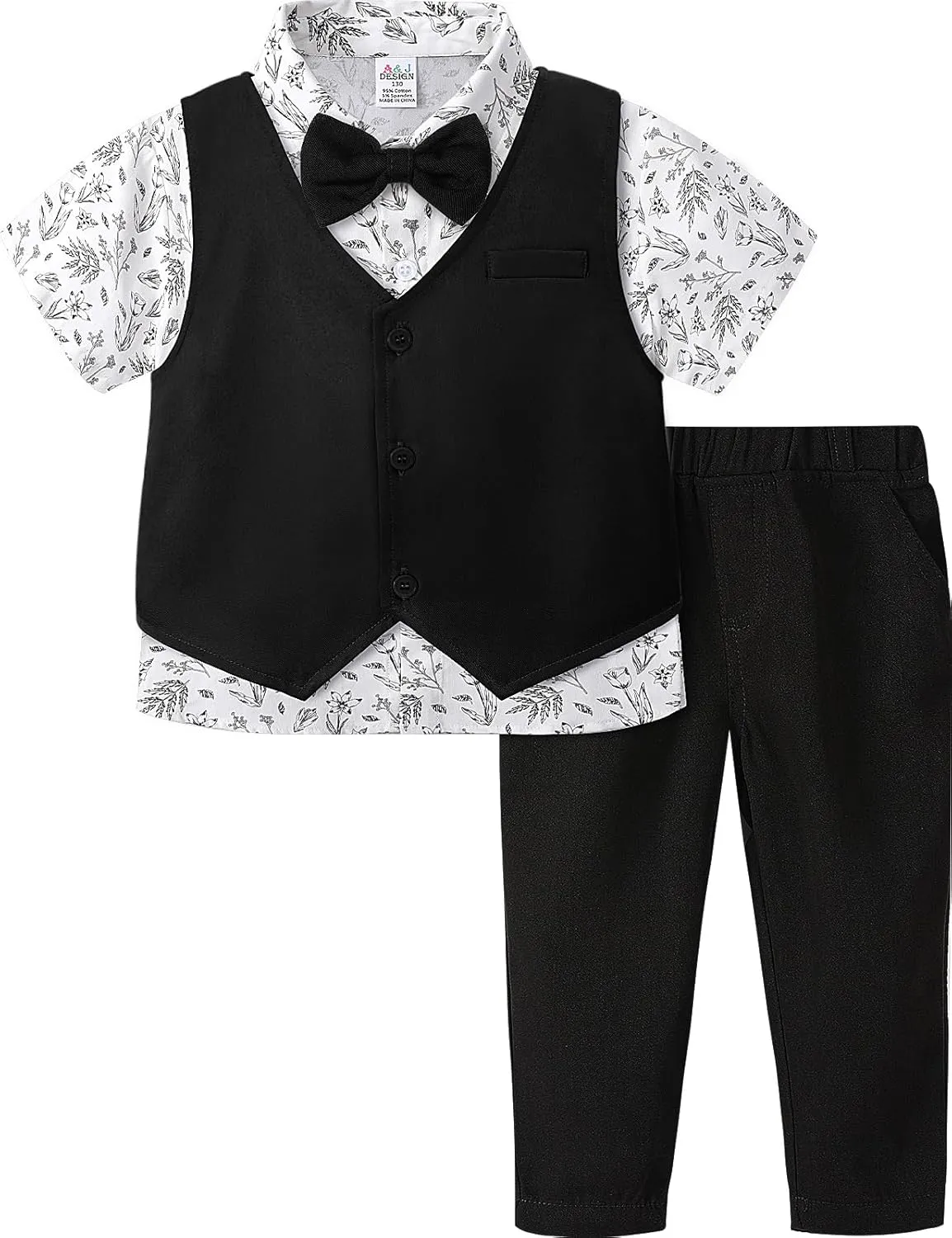 A&J DESIGN 4pcs Baby & Toddler Boy Suit Print Shirt Set for 12 Months - 5T, Shirt & Pants & Vest & Bow Tie