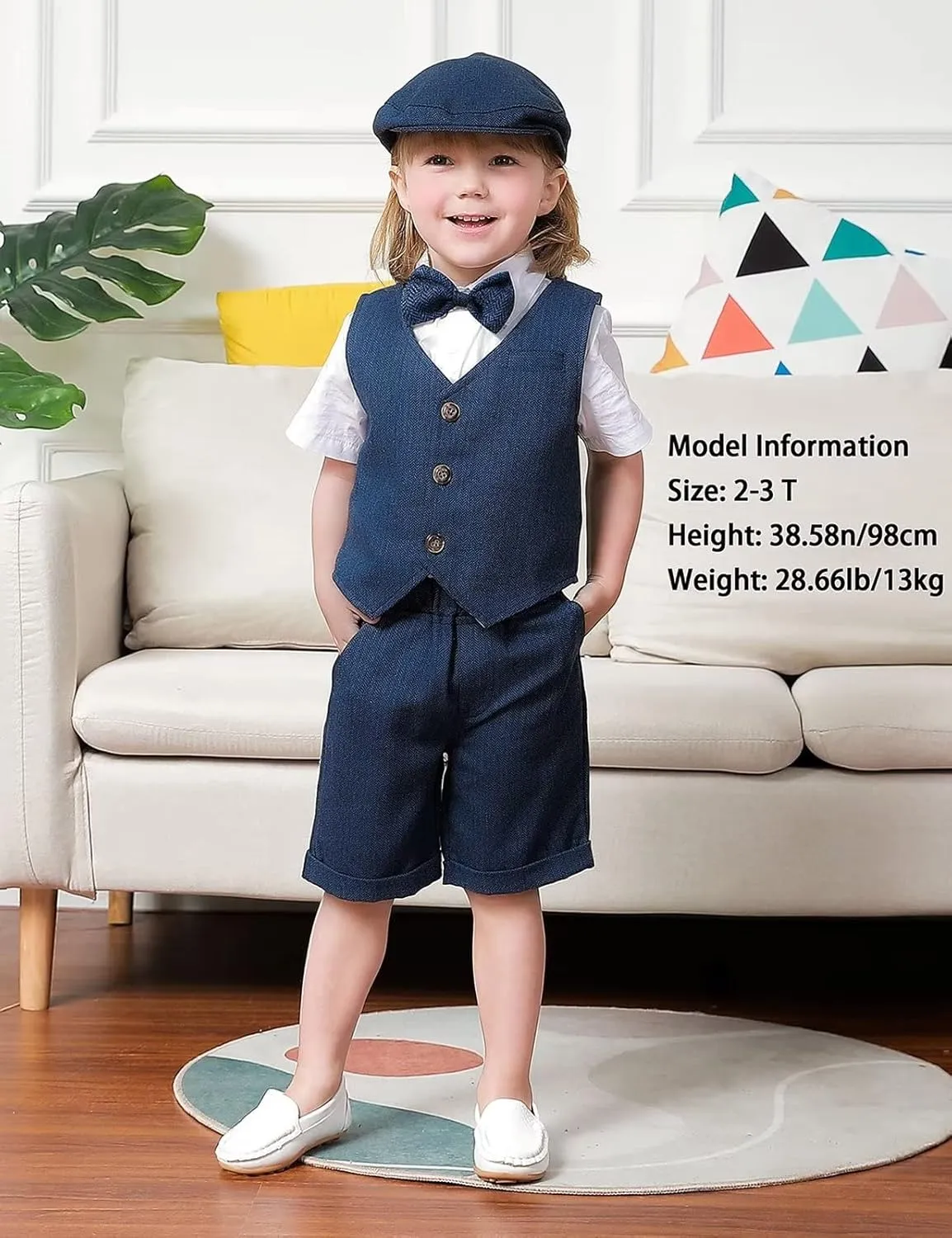A&J DESIGN 5pcs Baby & Toddler Suit, 12 Months - 6 Years, Shirt & Shorts & Vest & Bow Tie