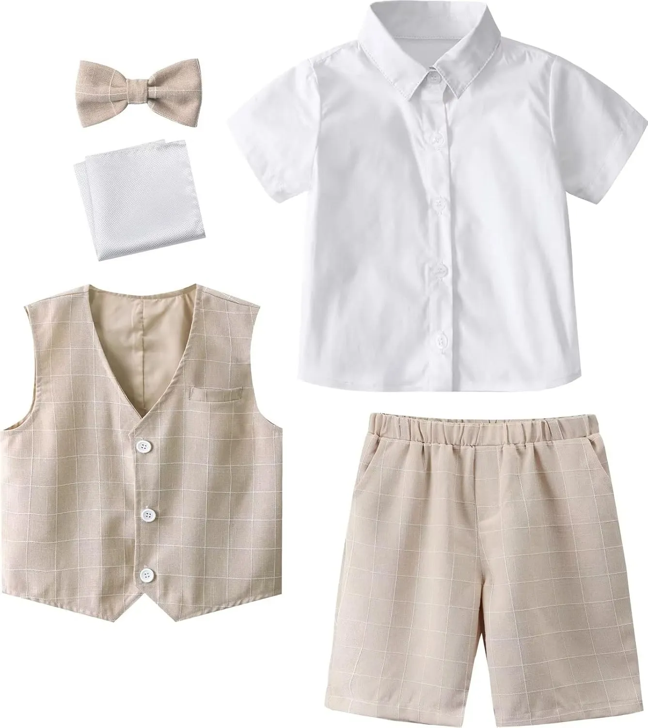 A&J DESIGN Boys' 3-Piece Suits Set Vest & Pocket Square & Shorts & Bow Tie (4-11 Years)