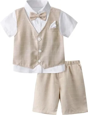 A&J DESIGN Boys' 3-Piece Suits Set Vest & Pocket Square & Shorts & Bow Tie (4-11 Years)