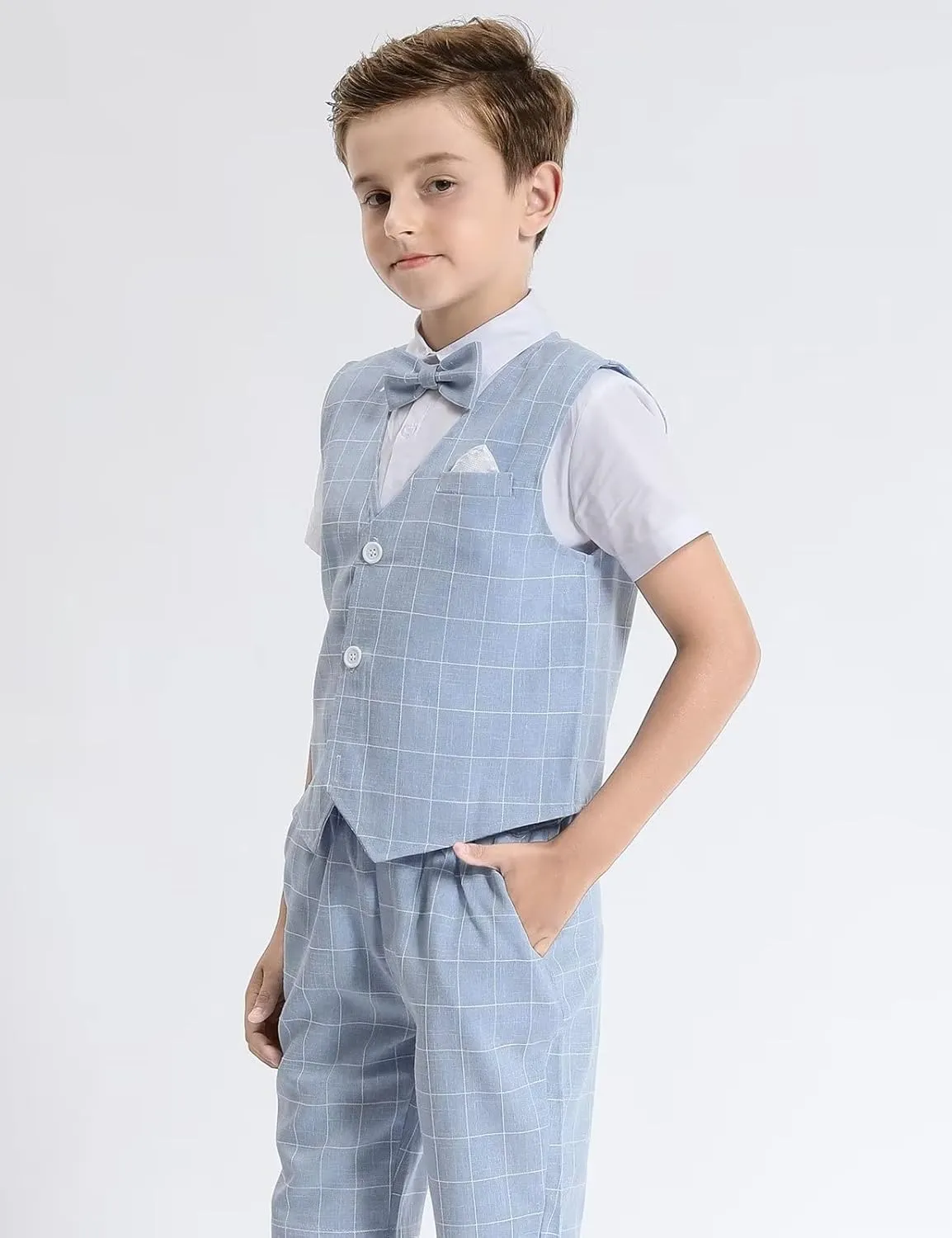 A&J DESIGN Boys' 3-Piece Suits Set Vest & Pocket Square & Shorts & Bow Tie (4-11 Years)