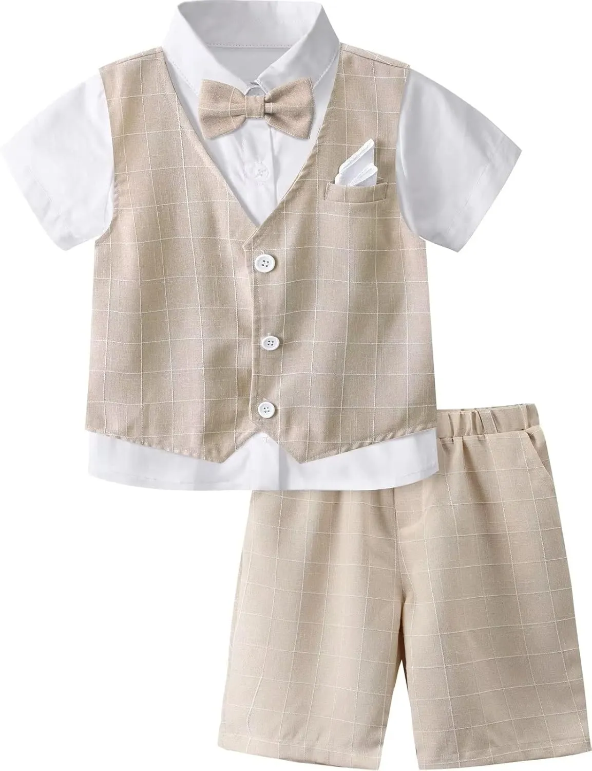 A&J DESIGN Boys' 3-Piece Suits Set Vest & Pocket Square & Shorts & Bow Tie (4-11 Years)