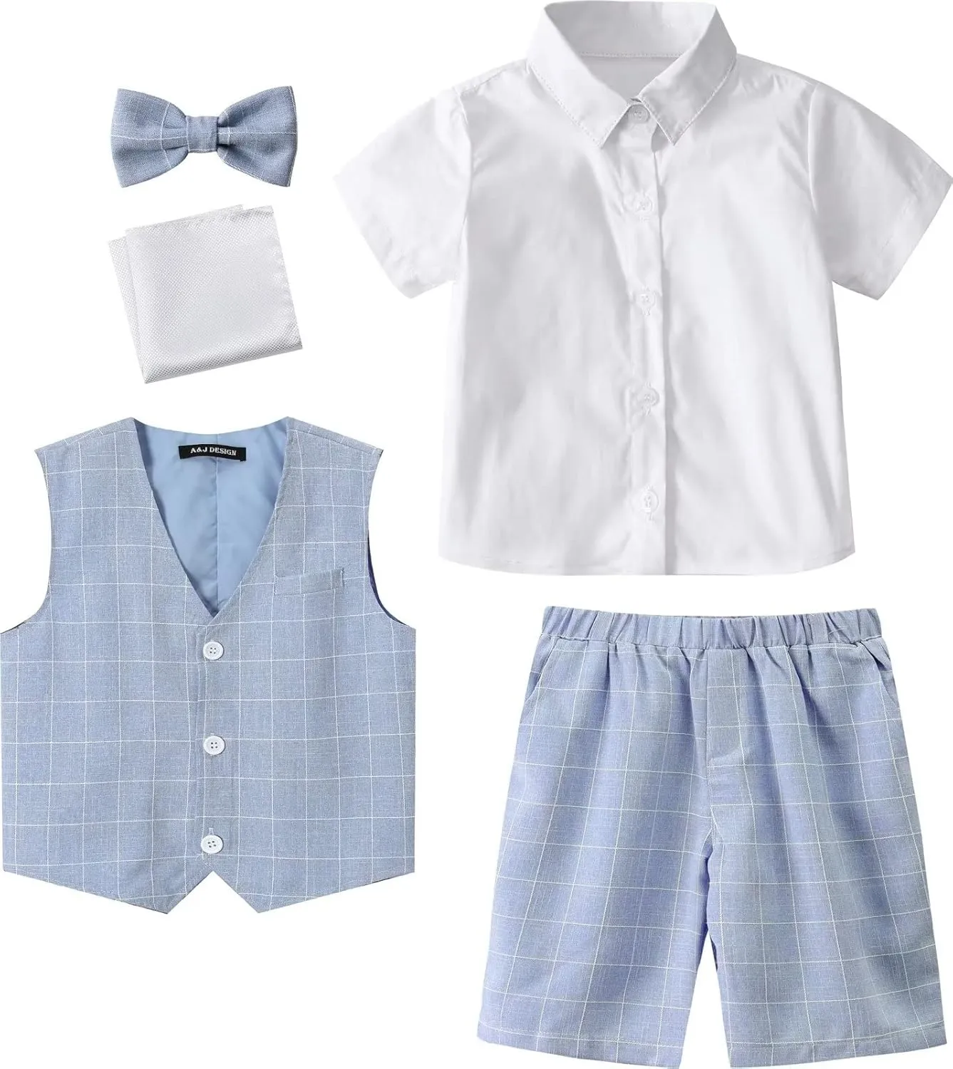A&J DESIGN Boys' 3-Piece Suits Set Vest & Pocket Square & Shorts & Bow Tie (4-11 Years)