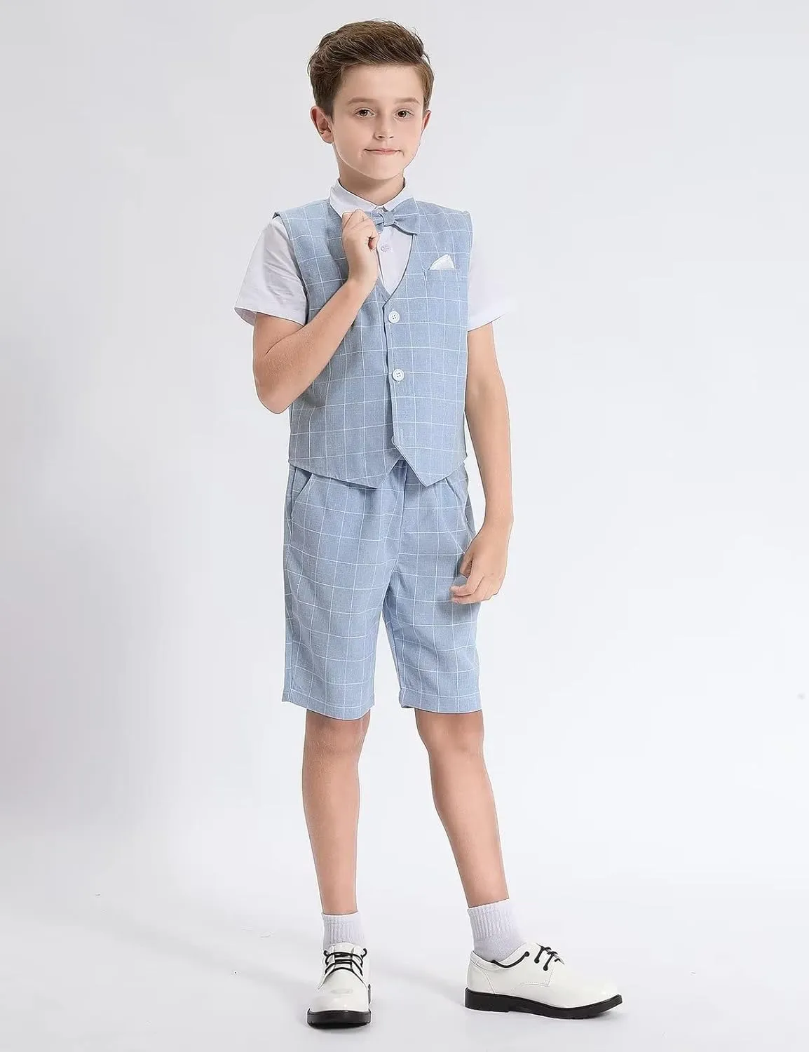 A&J DESIGN Boys' 3-Piece Suits Set Vest & Pocket Square & Shorts & Bow Tie (4-11 Years)