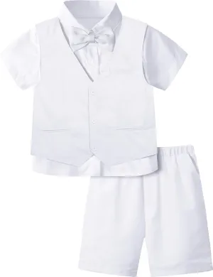 A&J DESIGN Boys Short Suit Set 3 Pieces Kids Formal Gentleman Outfit, 4-11 Years, Shirt   Vest   Shorts   Bow Tie