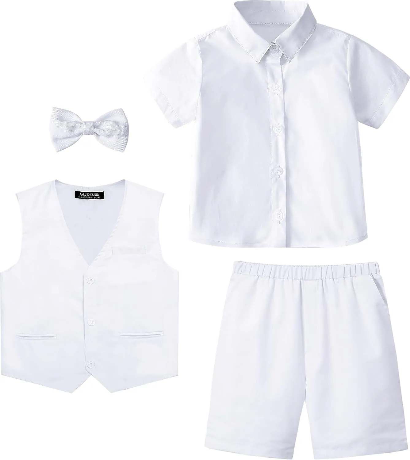 A&J DESIGN Boys Short Suit Set 3 Pieces Kids Formal Gentleman Outfit, 4-11 Years, Shirt   Vest   Shorts   Bow Tie