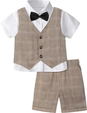 A&J DESIGN Toddler Suit, Gentleman Outfit for boys, 3pcs Clothes Set Shirt & Vest & Shorts with Bowtie