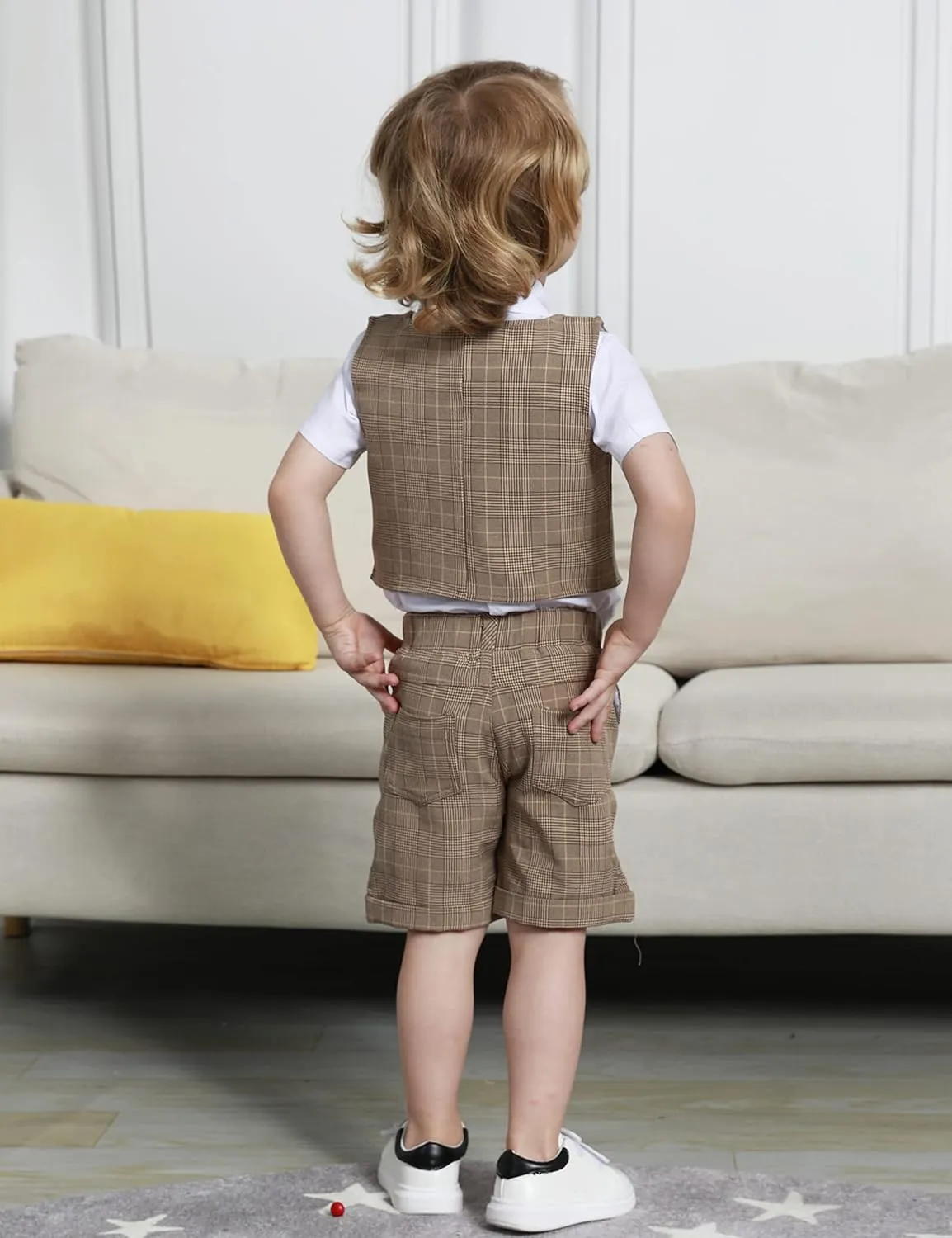 A&J DESIGN Toddler Suit, Gentleman Outfit for boys, 3pcs Clothes Set Shirt & Vest & Shorts with Bowtie