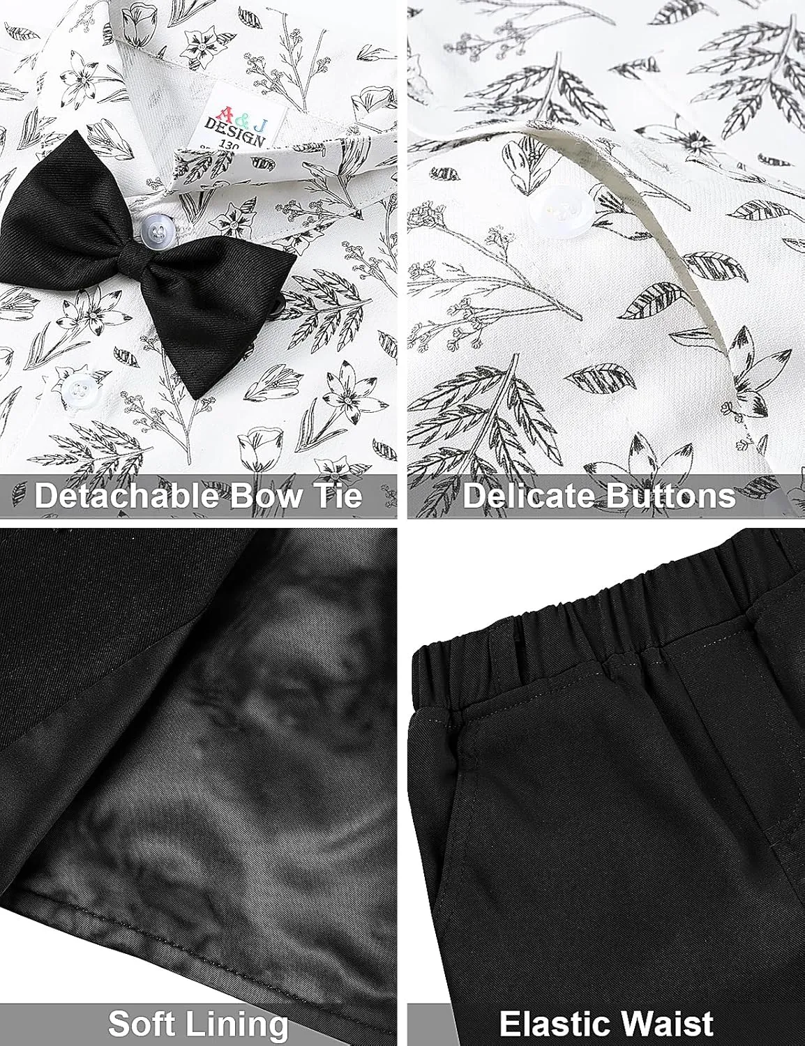 A&J DESIGN Toddler Suit, Gentleman Outfit for boys, 3pcs Clothes Set Shirt & Vest & Shorts with Bowtie