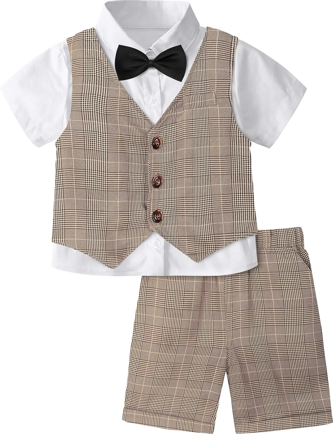 A&J DESIGN Toddler Suit, Gentleman Outfit for boys, 3pcs Clothes Set Shirt & Vest & Shorts with Bowtie